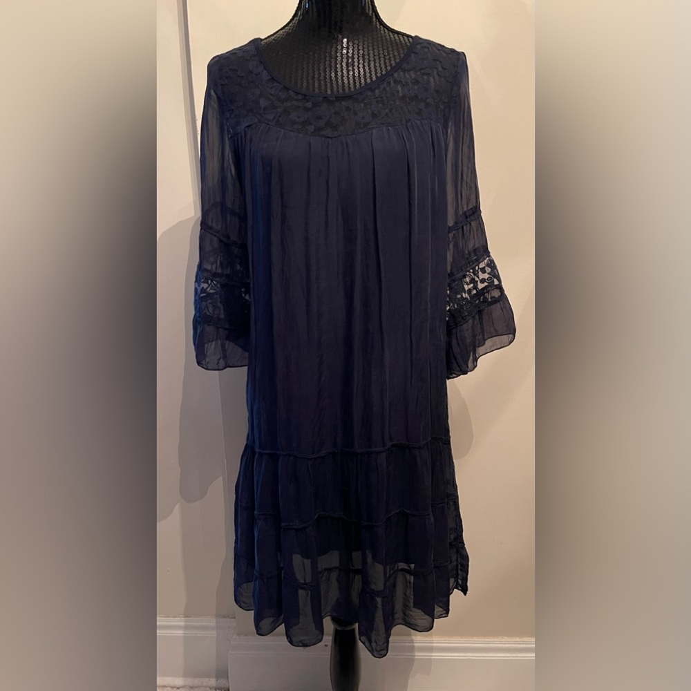 Ambra Navy Blue Boho Silk Dress Size Small